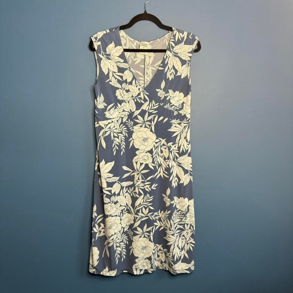 Y2K Old Navy Dress Women's Size‎ Medium Blue Floral V neck Beach Summer Vacation